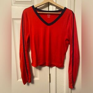 BDG Red Long Sleeve Top with Navy Trim